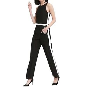 Banana Republic Black and White Jumpsuit with Front Pockets and Sporty Stripes